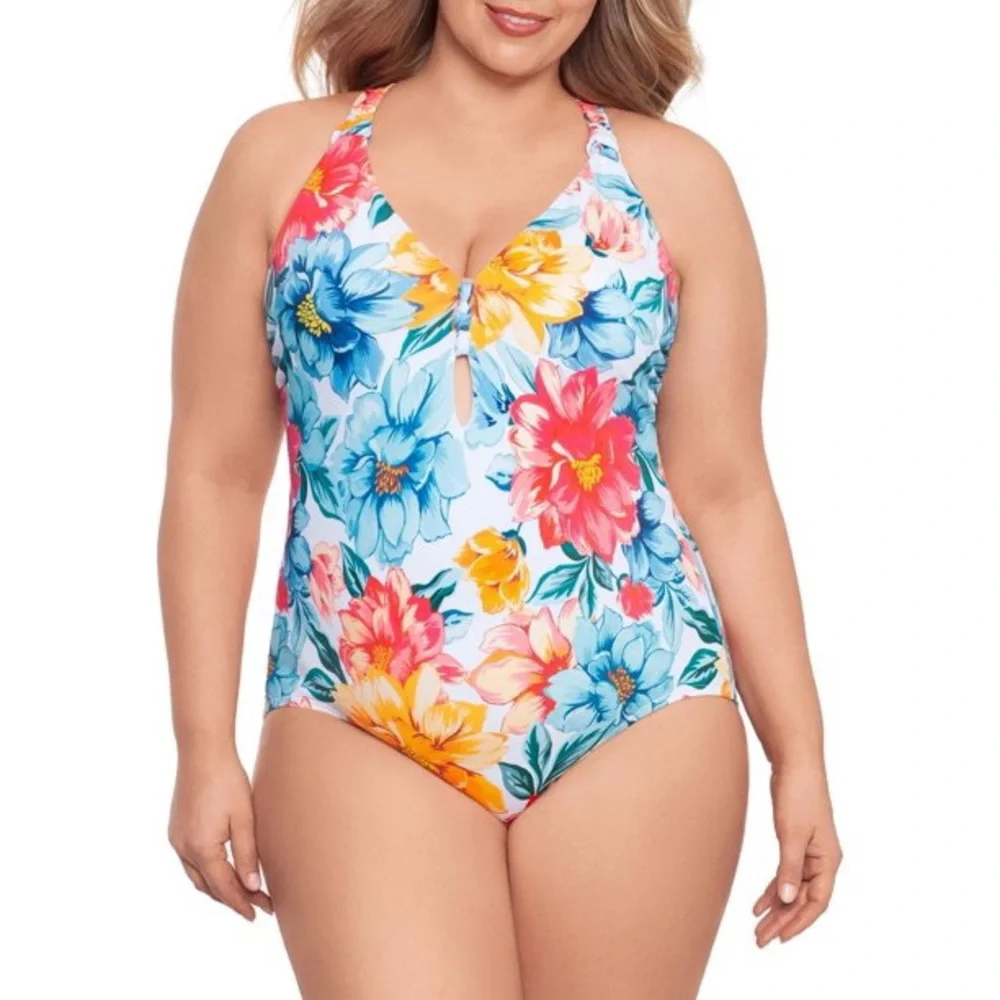 Time and Tru Floral One Piece Swimsuit - Multicolor - Picture 4 of 5